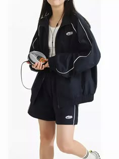 Temu | Explore the Latest Clothing, Beauty, Home, Jewelry & More Cute Asian Outfits, Sporty Casual, Asian Outfits, Embroidered Jacket, Navy Blue Color, Long Sleeves Jacket