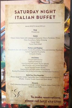 the menu for saturday night italian buffet