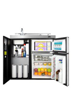 an open refrigerator and freezer combo with the door open to show it's contents