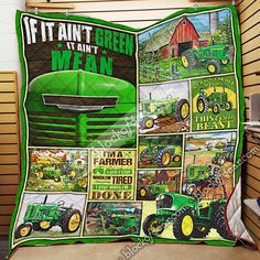 a green tractor with pictures of farm animals on it and the words if it isn't green i want to mean