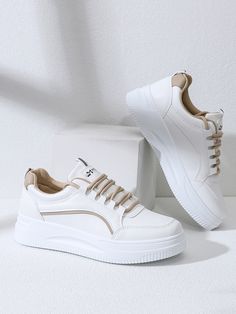 Cute Simple Shoes, Korean Shoes For Women, Womens Whote Shoes Target., White Lace-up Shoes With Round Toe For Streetwear, White Casual Skate Shoes With Laces, White Lace-up Skate Shoes For Sports, Trendy Shoes For Women, White Platform Lace-up Skate Shoes, Korean Shoes