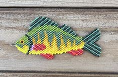 Brick Stitch beading chart for Bluegill. This is a digital file, no physical item will be shipped. Buyer should be familiar with brick stitch. Garden Wall Brick, Brick Stitch Beading, Brick Stitch Patterns, Baby Crocodile, Yellow Perch, Pony Bead Projects, Wall Brick, Diy Seed Bead Earrings, Brick Stitch Pattern