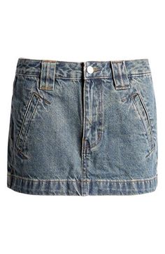 This micro miniskirt is made of nonstretch denim for a hint of structure and gets throwback vibes from strategic fading. 12" length (size 25) Zip fly with button closure Front slant pockets; back patch pockets 100% cotton Machine wash, line dry Imported Micro Miniskirt, Back Patch, Low Rise, Pacsun, Patch Pocket, Mini Skirts, Nordstrom