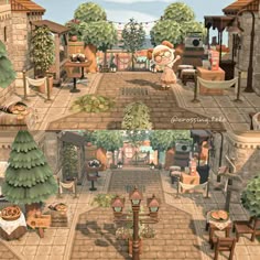 an animated image of a small town with lots of furniture and trees in the background