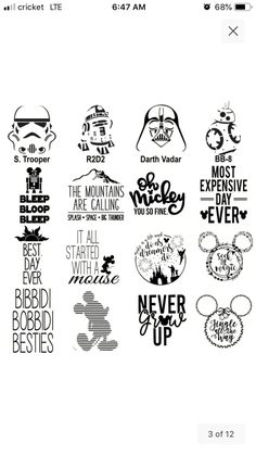 some stickers that are on the back of a cell phone, with different designs