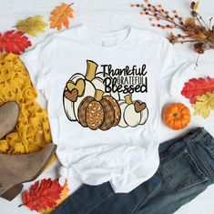 Show Off Your Thanksgiving Spirit With This Super Cute Shirt!! All Shirts Are Brand New/Never Worn And Made To Order Just For You! (Product Details) -Imagine Is Heat Pressed With Sublimation Ink And Will Have A Vintage (Faded) Look Thanksgiving T Shirt Ideas, Thankful Greatful Blessed, Blessed Shirt, Sublimation Ink, Cute Shirt, Thanksgiving Shirts, Fall Thanksgiving, Cricut Ideas, Cute Shirts