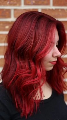 Cherry Red Hair Color, Blackberry Hair Colour, Hair Styles To Try, Vibrant Red Hair, Red Hair Inspo