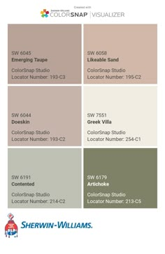 the color scheme for sheryln - williams's paint swatches, which are available