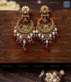 VeroniQ Trends-Nizami Style Gold Finish Chandbali Earrings-Peacock Motif-Ruby Beads-Kundan Necklace-Temple Jewelry-Wedding Jewelry-Bridal by VeroniQTrends on Etsy Elaborate Necklaces, Meenakari Jewellery, Jewellery Kundan, Peacock Motif, Temple Jewelry, Chandbali Earrings, Ruby Beads, Kundan Necklace, Kundan Necklaces