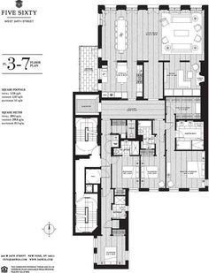 the floor plan for five sixty, which includes two bedroom and three bathroom suites with separate living