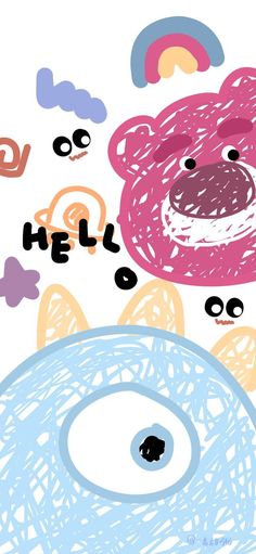 a drawing of a teddy bear with the word hello written in it's mouth