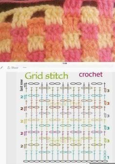 the crochet stitch chart is displayed next to an image of a crocheted bag