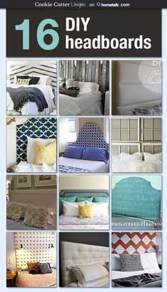 a collage of different types of headboards with the words 16 diy headboards