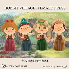 Female Hobbit, Hobbit Dress, Cute Little Dresses, Hobbit Village, Animal Crossing Town Tune, Cottage Village, Pattern Outfits, Animal Crossing Qr Codes Clothes