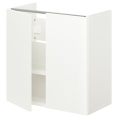 a white cabinet with an open door