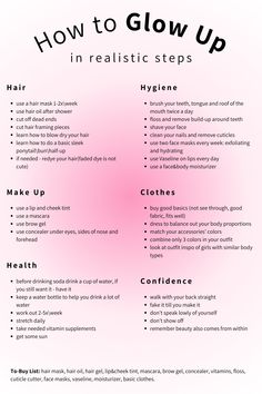 basic realistic things to do in order to glow up <3 comment if you're going to do some of these :) follow for more #glowup #fashion #pilates #healthy #lifestyle #clothes #girls it girl, self care, that girl, beauty tips, glow up tips Confident Tips, Basic Skin Care Routine, Self Care Bullet Journal, Vie Motivation, Girl Tips, Self Care Activities