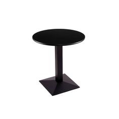 a black round table with a metal base on an isolated white background for display purposes