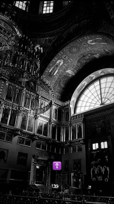 black and white photograph of the inside of a building