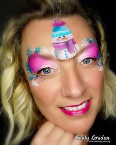 Pink Snowman, Frozen Face, Cheek Art, Face Painting Easy, Winter Face, Kids Face Paint, Face Paintings, Snowman Faces