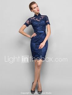 Vestido de festa de renda de joelho / coluna de joelho alto com joio com ts couture® de 2017 por $137.6 Navy Blue Cocktail Dress, Handmade Wedding Dresses, Muslim Wedding Dresses, Occasion Dresses Wedding, Knee Length Shorts, Illusion Dress, Cocktail Evening Dresses, Cocktail Party Dress, Cocktail Dress Lace