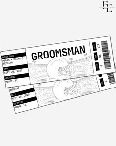 two football tickets with the words groomsman on them