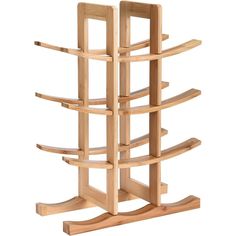 a wooden rack with multiple shelves on each side