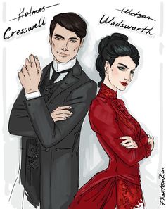 a drawing of a man and woman in formal wear