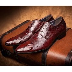 Introducing the AlliLuxe Pointed Toe Alligator Texture Brogue Dress Shoes, crafted with genuine cow leather and designed to exude luxury and elegance. With a solid pattern and a pointed toe shape, these shoes offer a sleek and polished look that is sure to turn heads. Embrace sophistication and make a statement with these exquisite shoes, perfect for any occasion. Crocodile Shoes, Brogue Shoes, Casual Everyday, Polished Look, Solid Pattern, Travel Backpack, Signature Style, Accessories Shop, Full Grain Leather