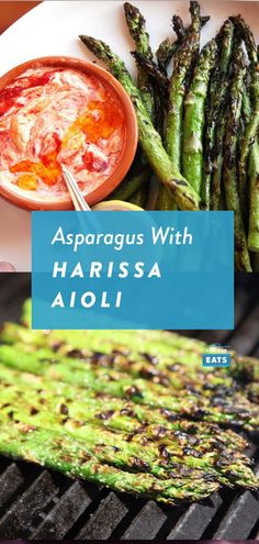 asparagus with harrisa aioli on the grill