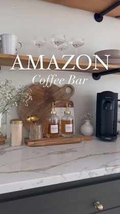 an image of a counter top with coffee bar items on it and the words amazon coffee bar