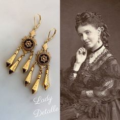 Fancy Victorian PENDULUM 1870s Earrings Lady Detalle Sunburst - Etsy New Victorian, Victorian Design, Dangly Earrings, Victorian Jewelry, Black Earrings, Vintage Collection, Diy Jewelry, Gold Earrings, Etsy Earrings