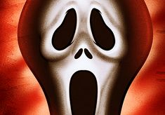 a ghost with its mouth open in front of a red background