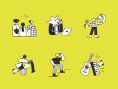 an image of people doing different things on the same page, including music and dancing