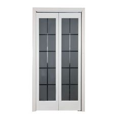 a white door with glass panels on the front and side doors, against a white background