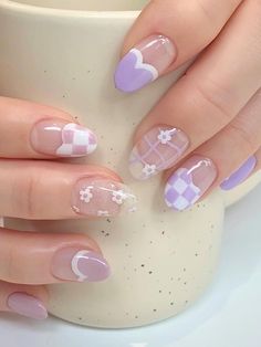 light purple and white indie nails Light Purple Nails, Nails Kids, Fake Nails Designs, Korean Nail Art, Nails Gold, Cute Simple Nails, Purple Nail Designs, Lavender Nails, Pretty Gel Nails