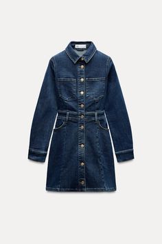 Z1975 DENIM MINI DRESS Zara Denim Dress, Waistcoat Dress, Collared Dress, Dress With Long Sleeves, Cardigan Sweater Dress, Shirt Blouses Tops, Denim Mini Dress, Pullover Shirt, Denim Mini