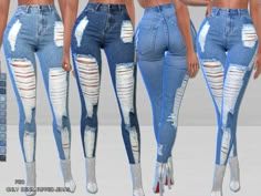 three different images of jeans with holes and ripped knees