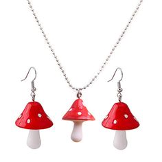 PRICES MAY VARY. Size:Necklace length 60cm, mushroom length and width 2.2cm*2.8cm Material:Resin + Bead Chain There is many different colors to choose from so they match with almost everything! If you are looking for some cute earrings, these are perfect. Cute earring set is clear and light weight and they’re really cute. Our mushroom earrings and necklace will catch your audience's eyes even. It’s the perfect addition to a more casual look if you want to dress up a simple jeans or t-shirt. Imag Vegetable Jewelry, Jewelry Chains, Mushroom Jewelry, Earrings Necklace Set, Red Mushroom, Daughter Jewelry, Women's Jewelry Sets, Colorful Jewelry, Red Earrings