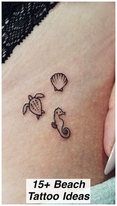 a woman's stomach with tattoos on it and the words 15 + beach tattoo ideas