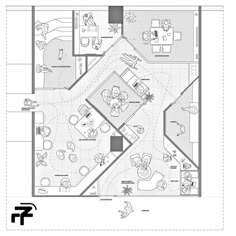 the floor plan for an office with furniture