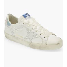 Women’s Super Star Classic With List. Leather Toe And List Suede With Pearl. White/Ice/Iridescent. Satin Laces. New In Box Golden Goose Wedding, Wedding Reception Shoes, Golden Goose Hi Star, Reception Shoes, Shoes Golden Goose, Handwritten Logo, Running Sneakers Women, Goose Sneakers, Silver Sneakers