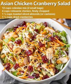 Weight Watchers Recipes & Tips | Asian Chicken Cranberry Salad😋😎😎👌 ❤️I love this quick & easy recipe | Facebook Chicken Cranberry Salad, Chicken Cranberry, Cranberry Salad Recipes, Asian Chicken Salad, Asian Chicken Salads, Cranberry Salad, Easy Recipes For Beginners, Asian Chicken, Coleslaw Mix