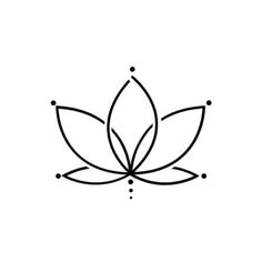 a black and white line drawing of a lotus flower with dots on it's petals