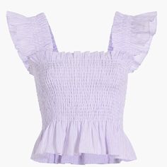 Hill House The Paz Top In Lilac Stripe, Linen, Smocked. Women's Xxl. Bust Is 34" Stretching To 50" Hip Is 50" Stretching To 60" Length Is 19 1/2" From Top Of Shoulder To Hem But Will Fall Just A Bit Longer Once On. Meet The Nap Dress Of Tops - The Paz Nap Top. With A Flattering Peplum Shape And Ruffled Sleeves, This Top Is Super Flattering And Easy To Wear Day Or Night. Based On Our Bestselling Paz Crop Top, We Added More Length To Make This The Perfect Everyday Top. About The Print: Stripes Are Preppy Tops, White And Pink Roses, Hill House, Cute Preppy Outfits, House On A Hill, Pink Linen, Ruffled Sleeve Top, Ruffled Sleeves, Black Linen