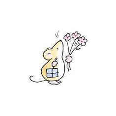 a cartoon mouse with flowers in it's hand