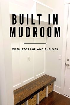 the front cover of built in mudroom with storage and shelvings on it