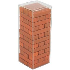 a stack of orange bricks in a clear plastic container