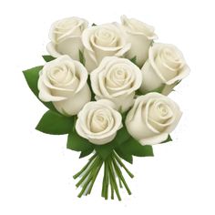 a bouquet of white roses with green leaves