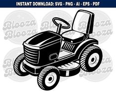 a black and white image of a lawn mower with the words instant downloading