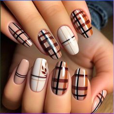 Pink glitter nails for Valentine’s Day #nails #nail #ногти #маникюр Burnt Orange Plaid Nails, Plaid Tip Nails, Fall Nails With Plaid Design, Plaid And Pumpkin Nails, Fall Nails Flannel, Plade Nails Fall, Fall Pattern Nails, Autumn Plaid Nails, Fall Flannel Nails